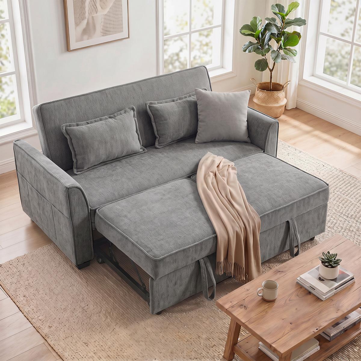SCHLAFSOFA Polyester Grau - Grau, Kunststoff/Textil (89/85/167cm) - HOMCOM
