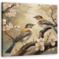 WANDBILD vögel tiere blumen zweig - Beige, Textil (50/50cm) - Feeby