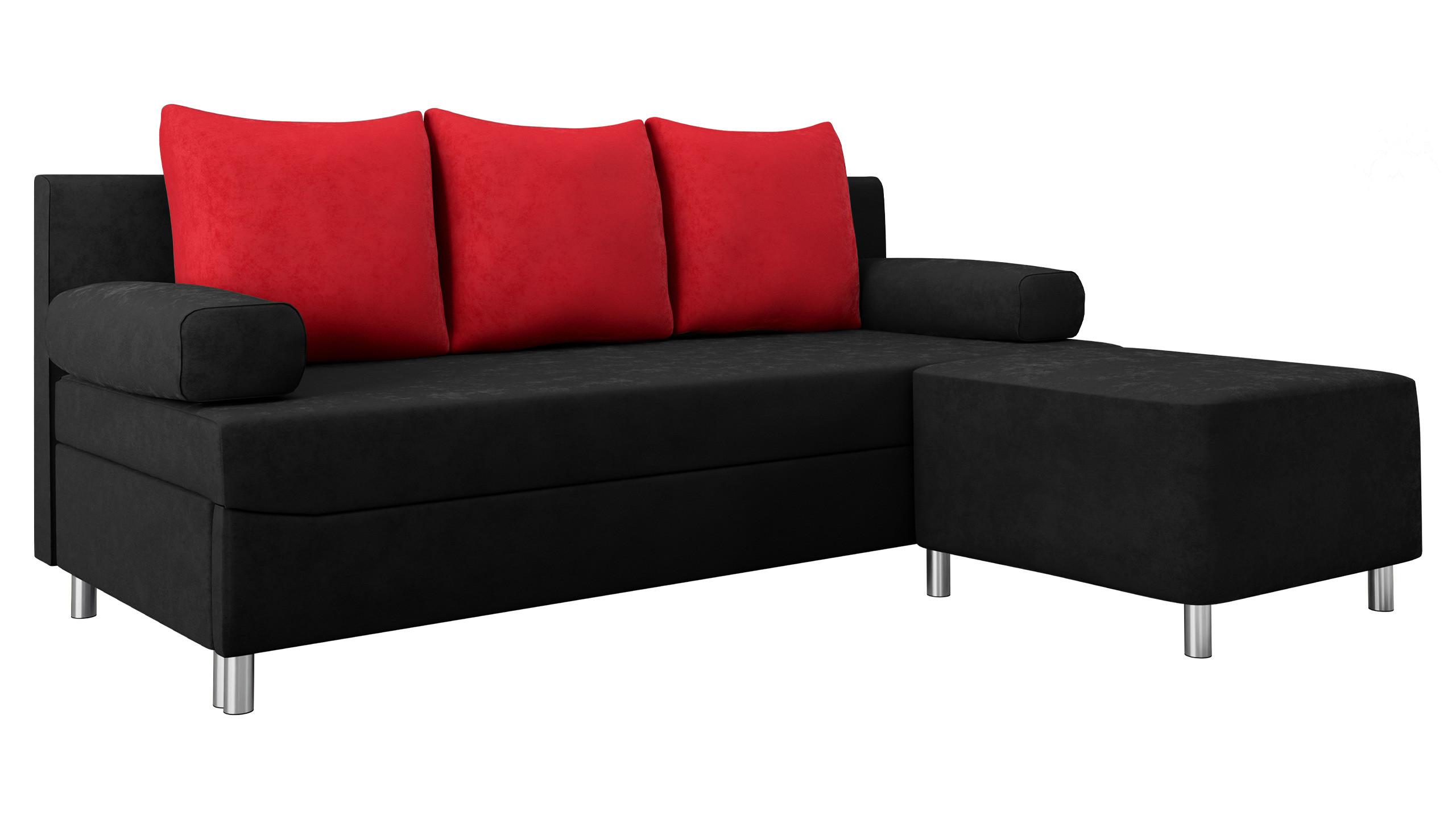 SCHLAFSOFA Dover mit Polsterhocker - Chromfarben/Rot, Holz/Kunststoff (192/86/80cm) - MIRJAN24