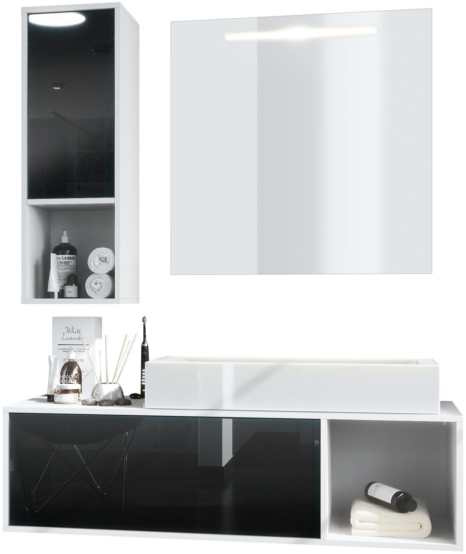 BADMÖBELSET La Costa Fronten in Schwarz Hochglanz - Schwarz Hochglanz, Holzwerkstoff (126.5/190/46cm) - Vladon
