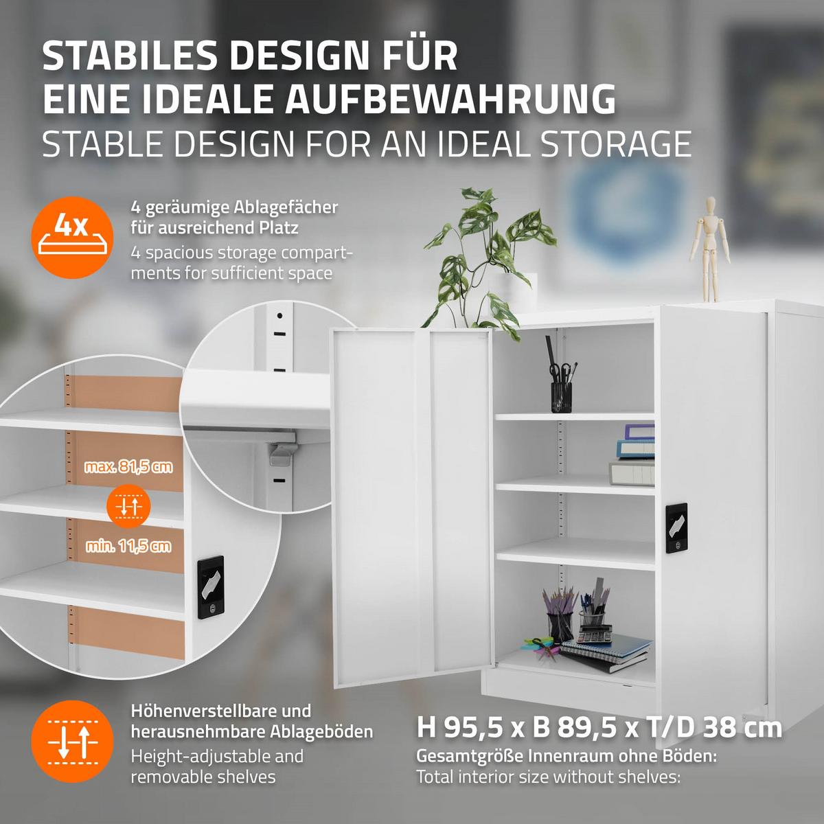 AKTENSCHRANK 90x40x109 cm Weiß aus Stahl - Weiß, Metall (40/109/90cm) - ML-DESIGN