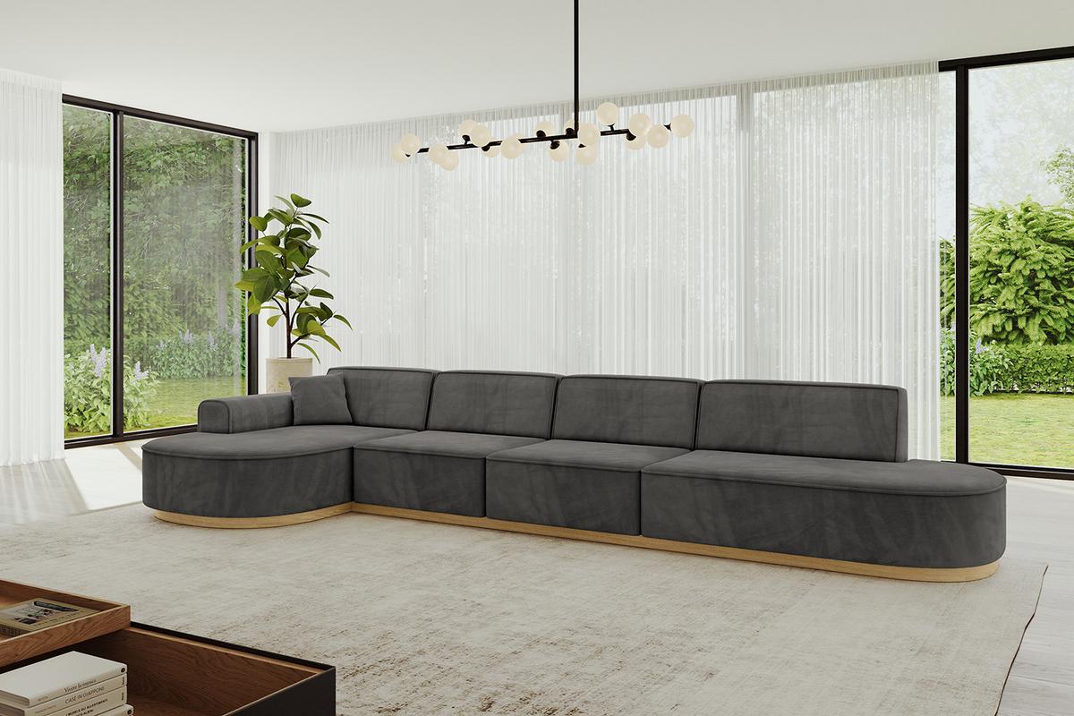 ECKSOFA Ottomane Links MARI-L3-v2 - 413x171x83 cm Dunkelgrau Velours - Dunkelgrau, Holzwerkstoff/Textil (413/171cm) - ALTDECOR
