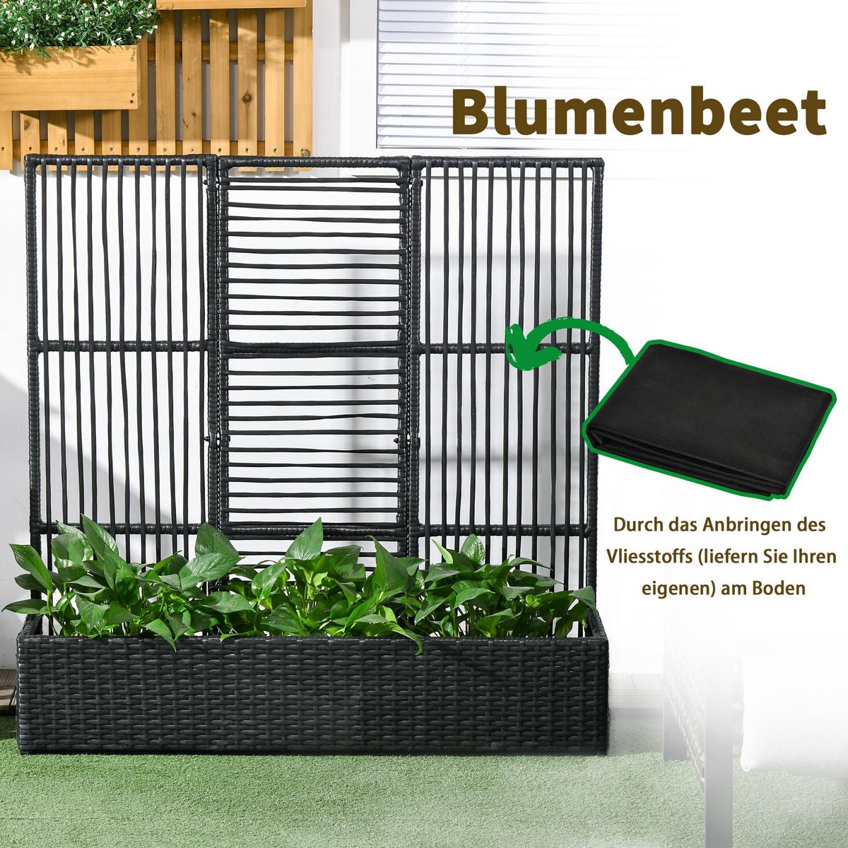 POLYRATTAN Hochbee, Schwarz - Schwarz, Metall (29/103/103cm) - Outsunny