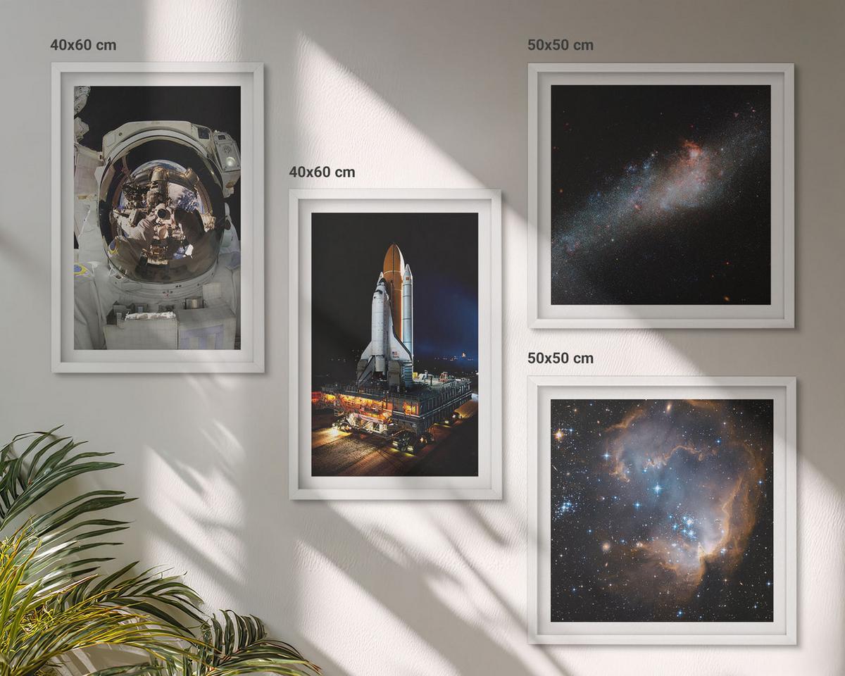 BILDER SET 4er Set - 50x50 cm & 40x60 cm Weißer Rahmen - Astronauten landen auf dem Mond - Weiß, Kunststoff (50/50cm) - TULUP