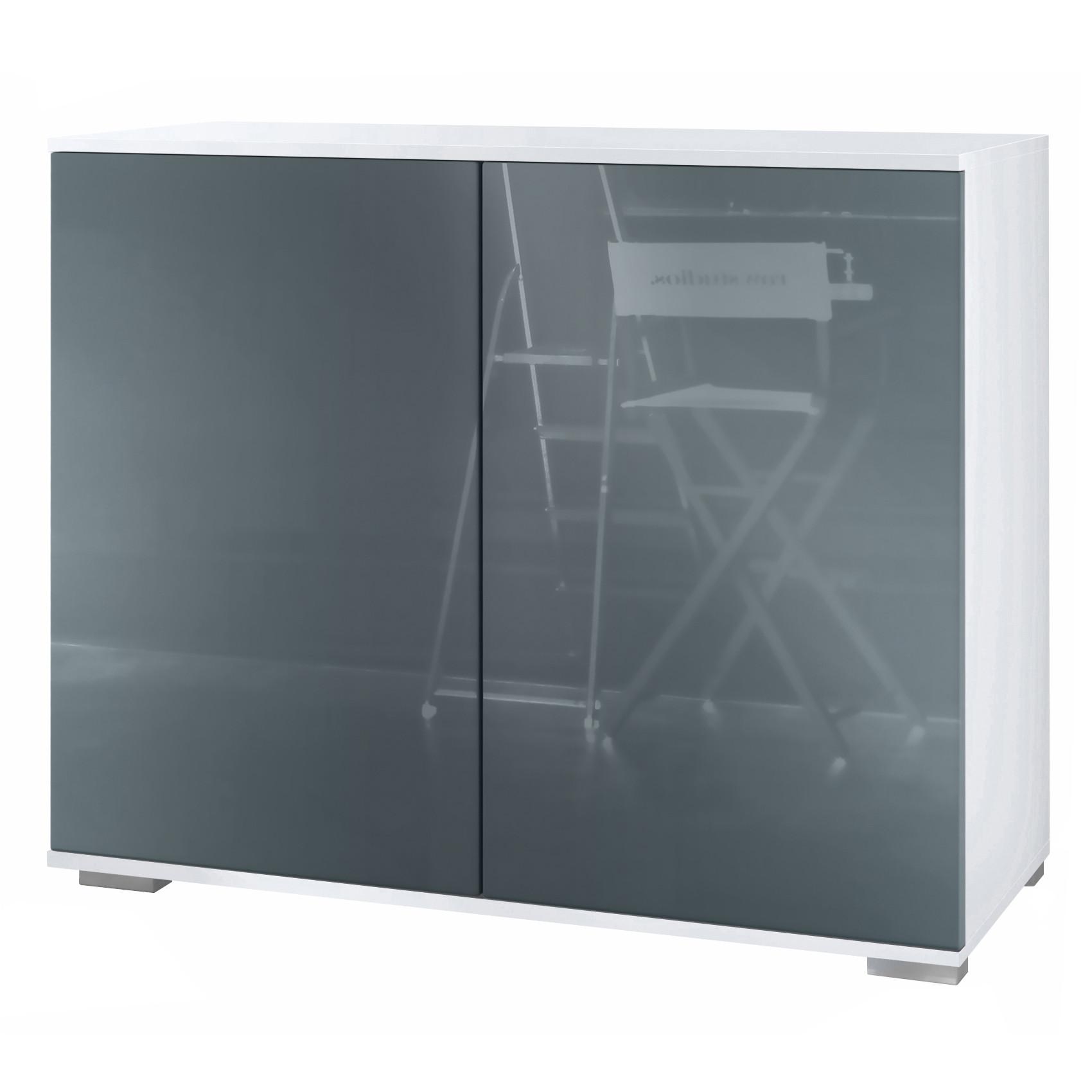 KOMMODE Skadu Grau Hochglanz - Grau, Holzwerkstoff (92.5/75.5/35cm) - Vladon