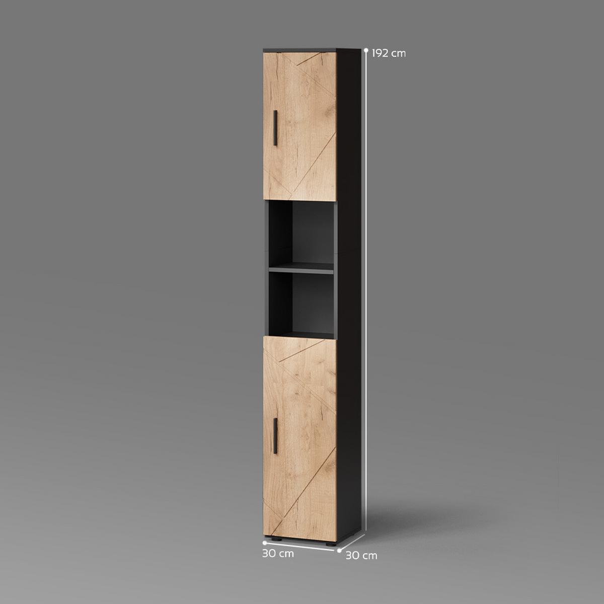 BADSCHRANK Ronco Goldkraft Eiche/Anthrazit 30 x 192 cm - Honigeiche/Anthrazit, Holzwerkstoff (30/192/30cm) - Livinity®