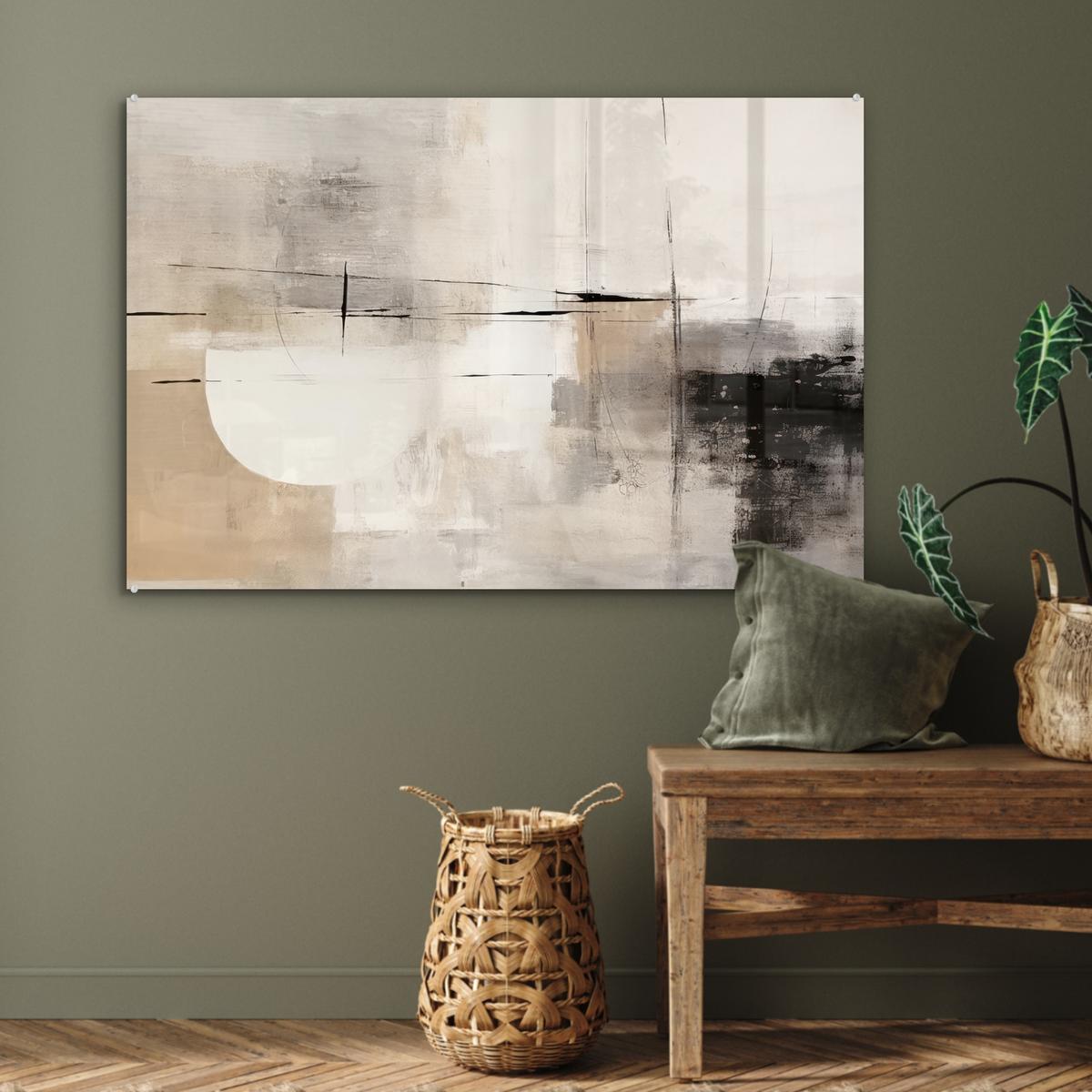 ACRYLGLASBILD Abstrakt - Kunst - Grau Room Decor 90x60 cm - Hellgrau, Glas (90/60cm) - MuchoWow