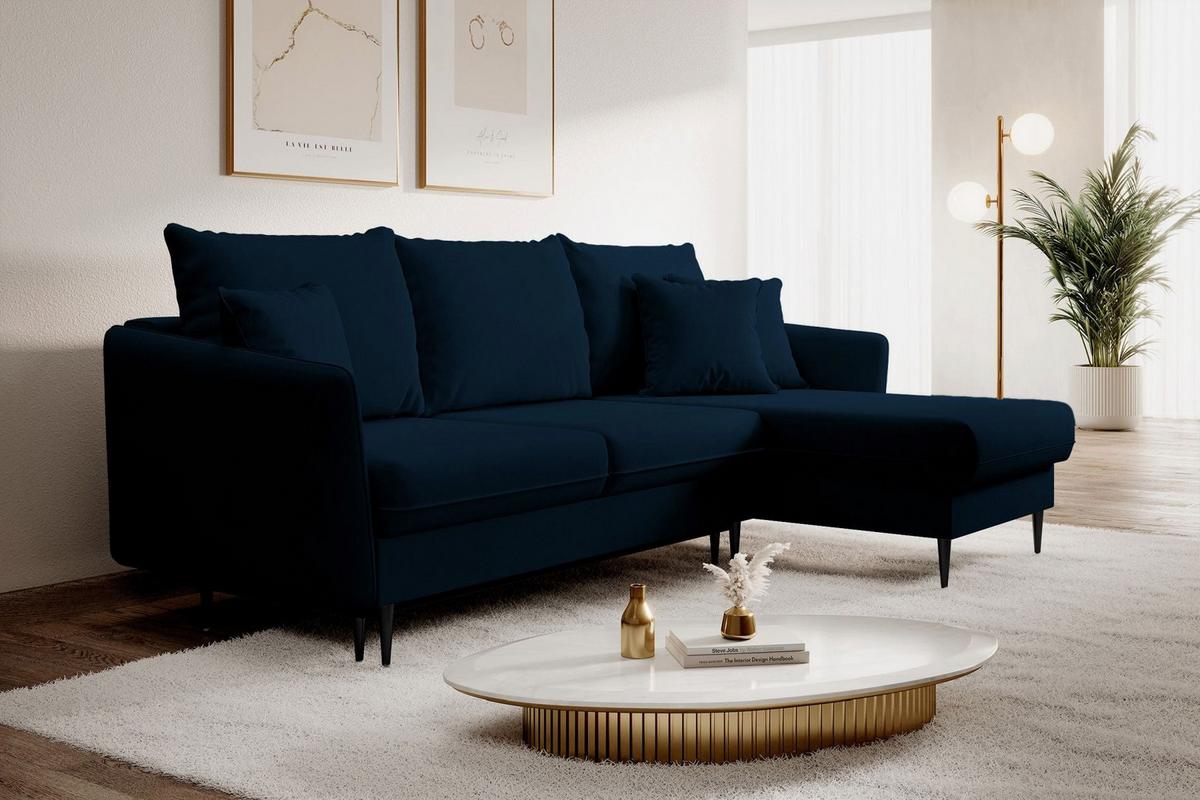 ECKSOFA Volio Dunkelblau Samt 223 cm - Schwarz/Dunkelblau, Textil/Metall (223/145cm) - Selsey