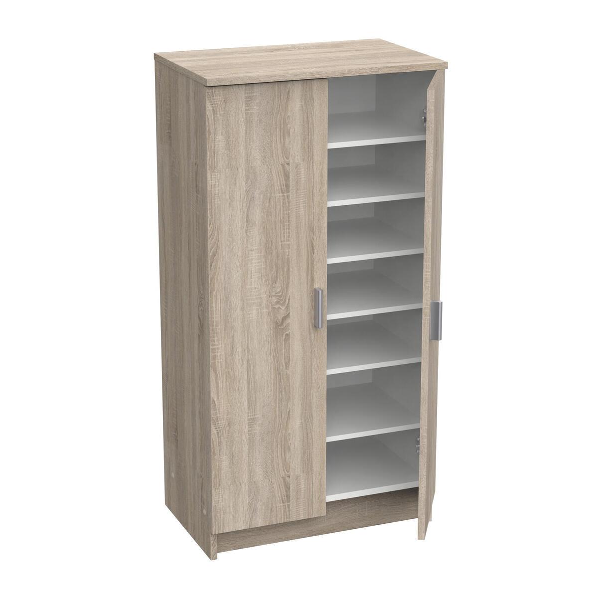 SCHUHSCHRANK 2 Türen L54,6 cm (21 Paare) - Schuhe - Eichefarben, Holzwerkstoff (35.3/108.4/38.1cm) - Calicosy