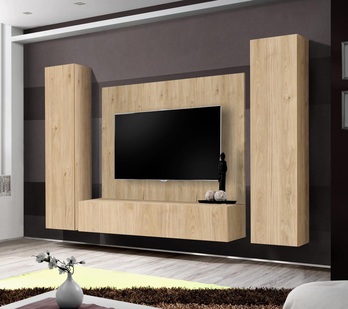 WOHNWAND Eiche Jackson 4-teilig 260 cm hängend, Schrankwand mit Push-to-Open - Eichefarben, Holzwerkstoff (260/170/40cm) - Inn.Furn