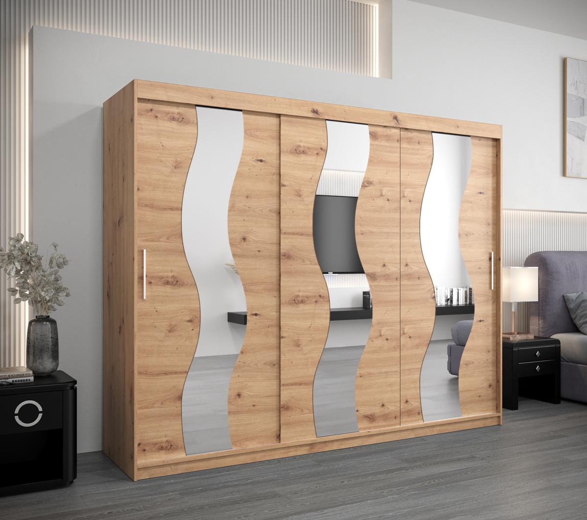 SCHWEBETÜRENSCHRANK 200/250/62 3-türig - Silberfarben/Eiche Artisan, Holz/Kunststoff (250/200/62cm) - MÖBEL KRYSPOL