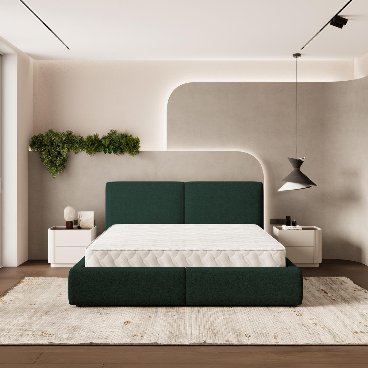POLSTERBETT FELURO NV 200x200 cm mit Bettkästen - Grün - Grün, Holz/Textil - MASSENO