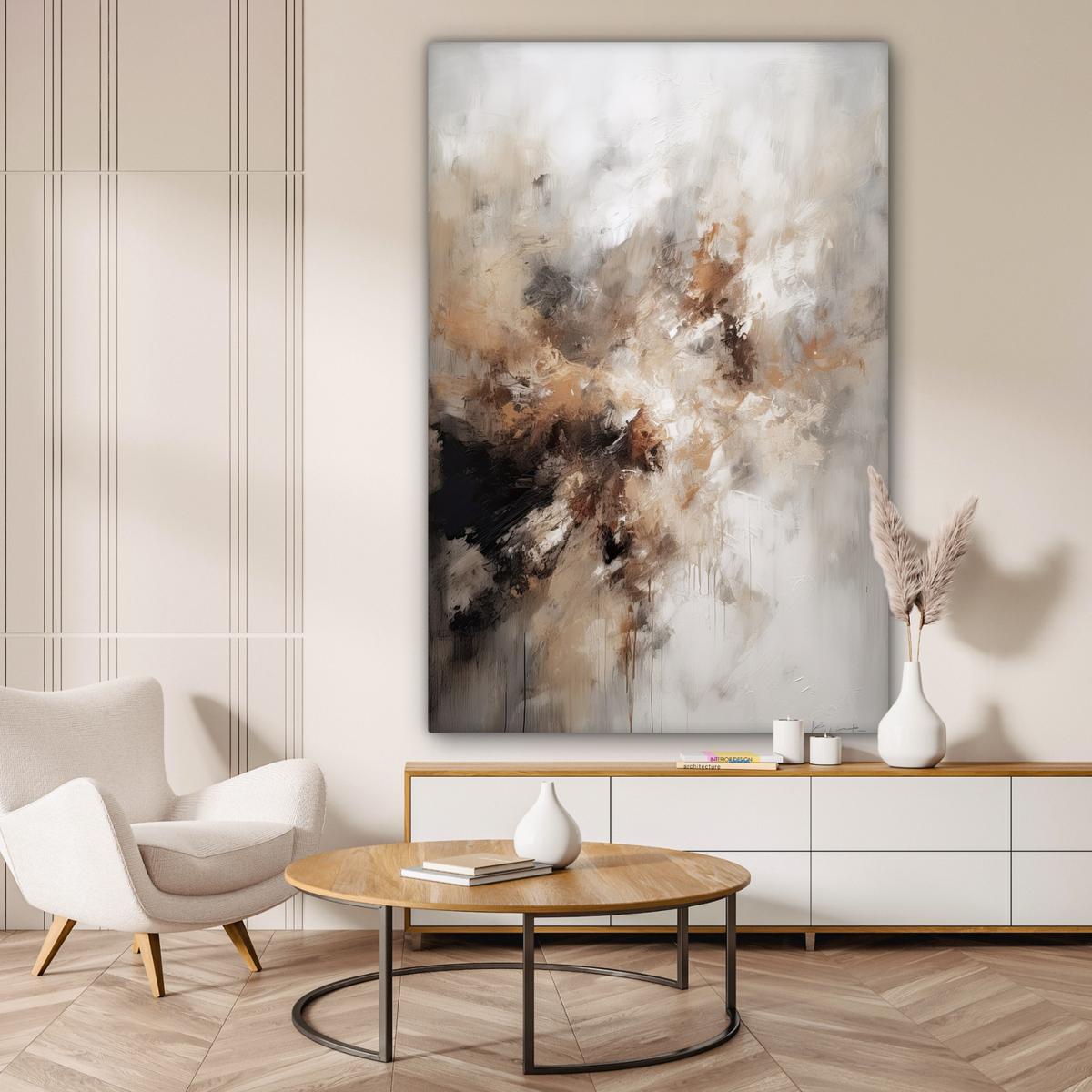 LEINWANDBILD Farbe - Abstrakt - Beige - Kunst Deko Groß 90x140 cm - Greige, Textil (90/140cm) - MuchoWow