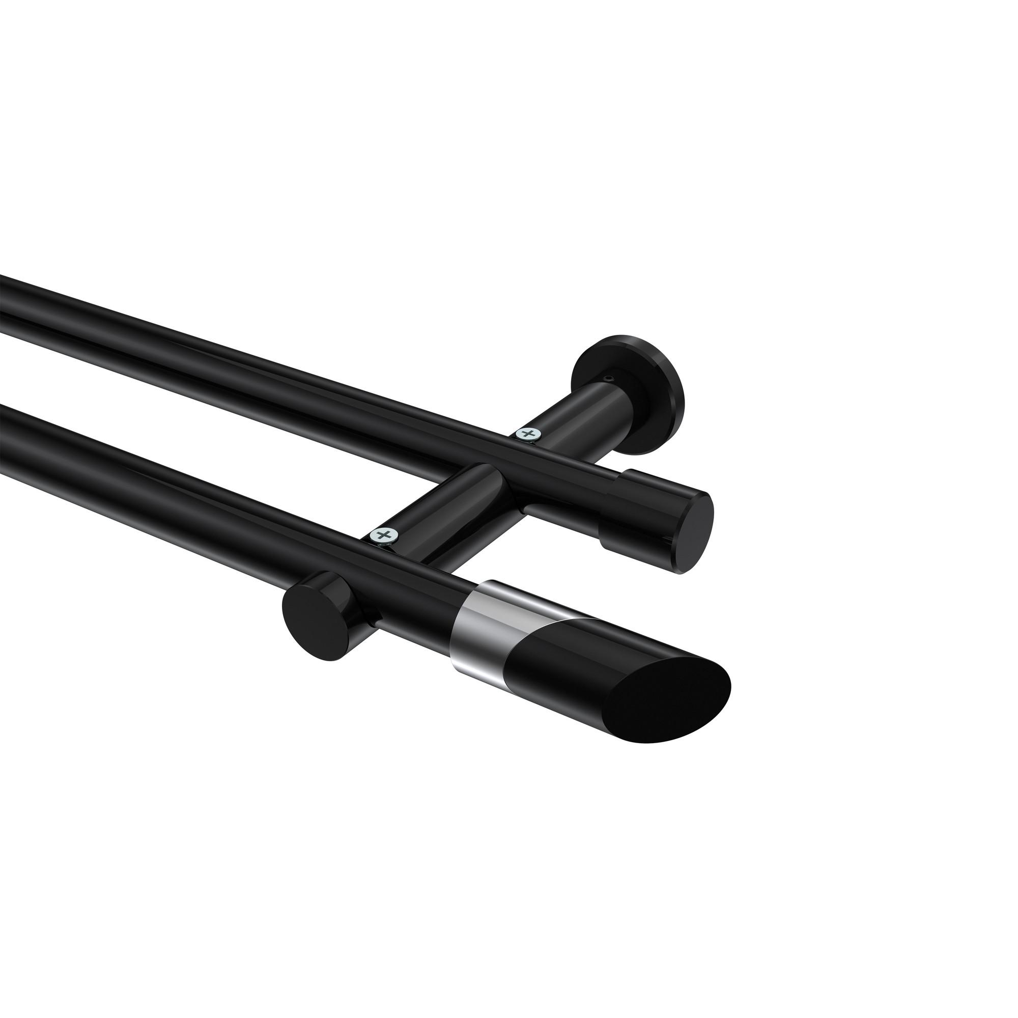 GARDINENSTANGE Platon Verano 400 cm (geteilt in 2 x 200 cm), 2-läufig (ohne Ringe), 20 mm Ø Schwarz - Chromfarben/Schwarz, Metall (400cm) - INTERDECO