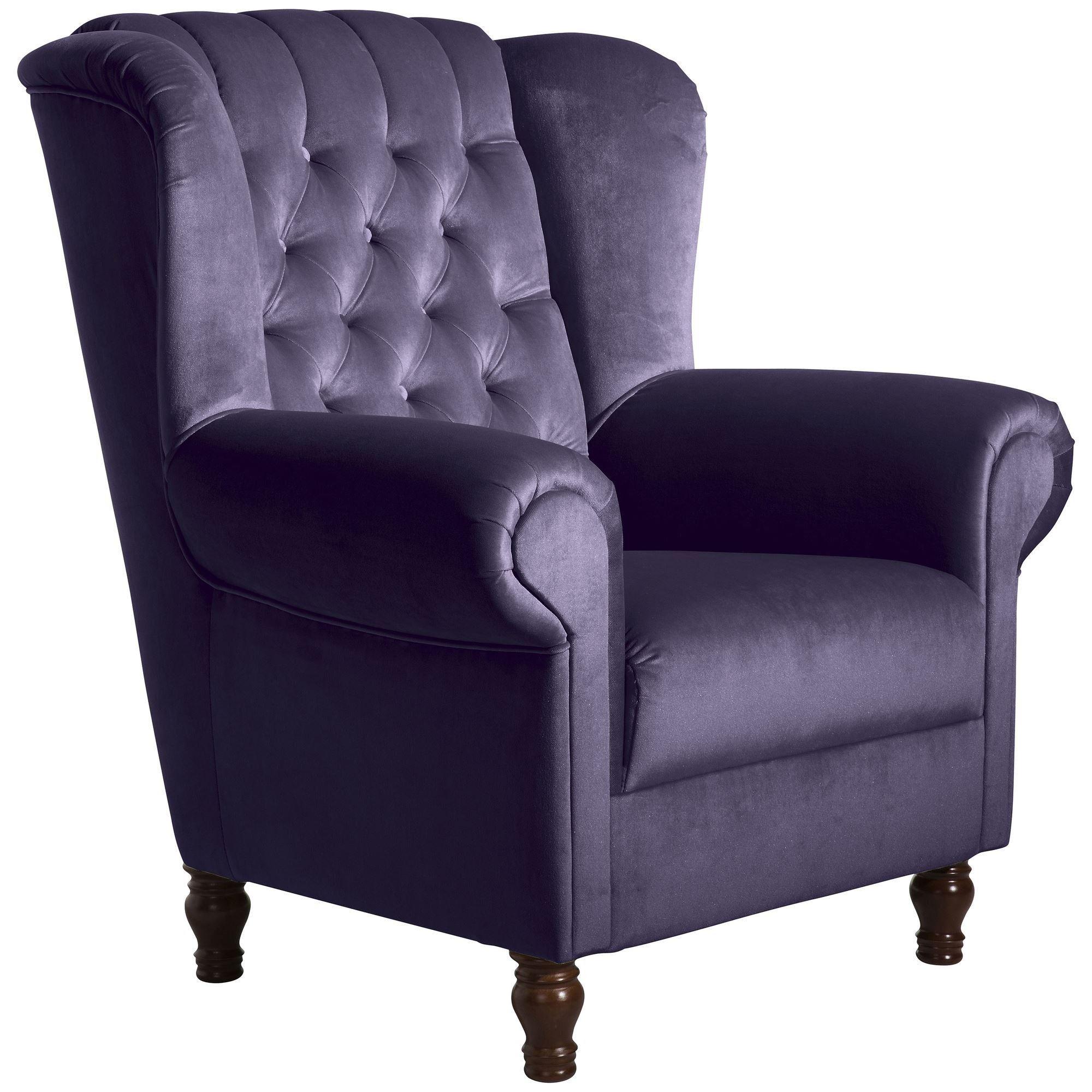 OHRENBACKENSESSEL Katreen Bezug Samtvelours Buche nussbaum dunkel / purple - Lila, Kunststoff (91/101/90cm) - 58aufmkessel