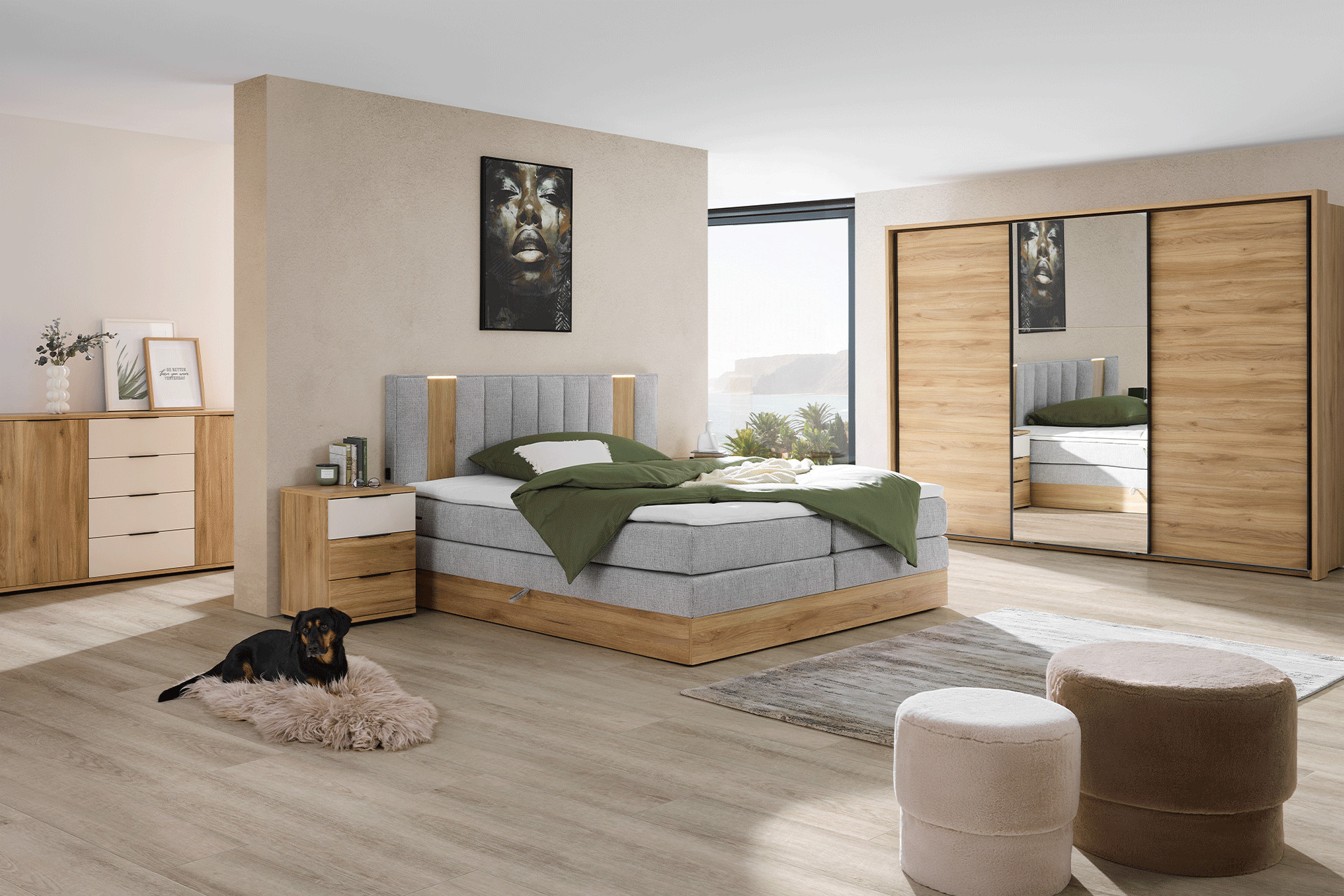 Schlafzimmerserie Rabina in Eichefarben/Grau
