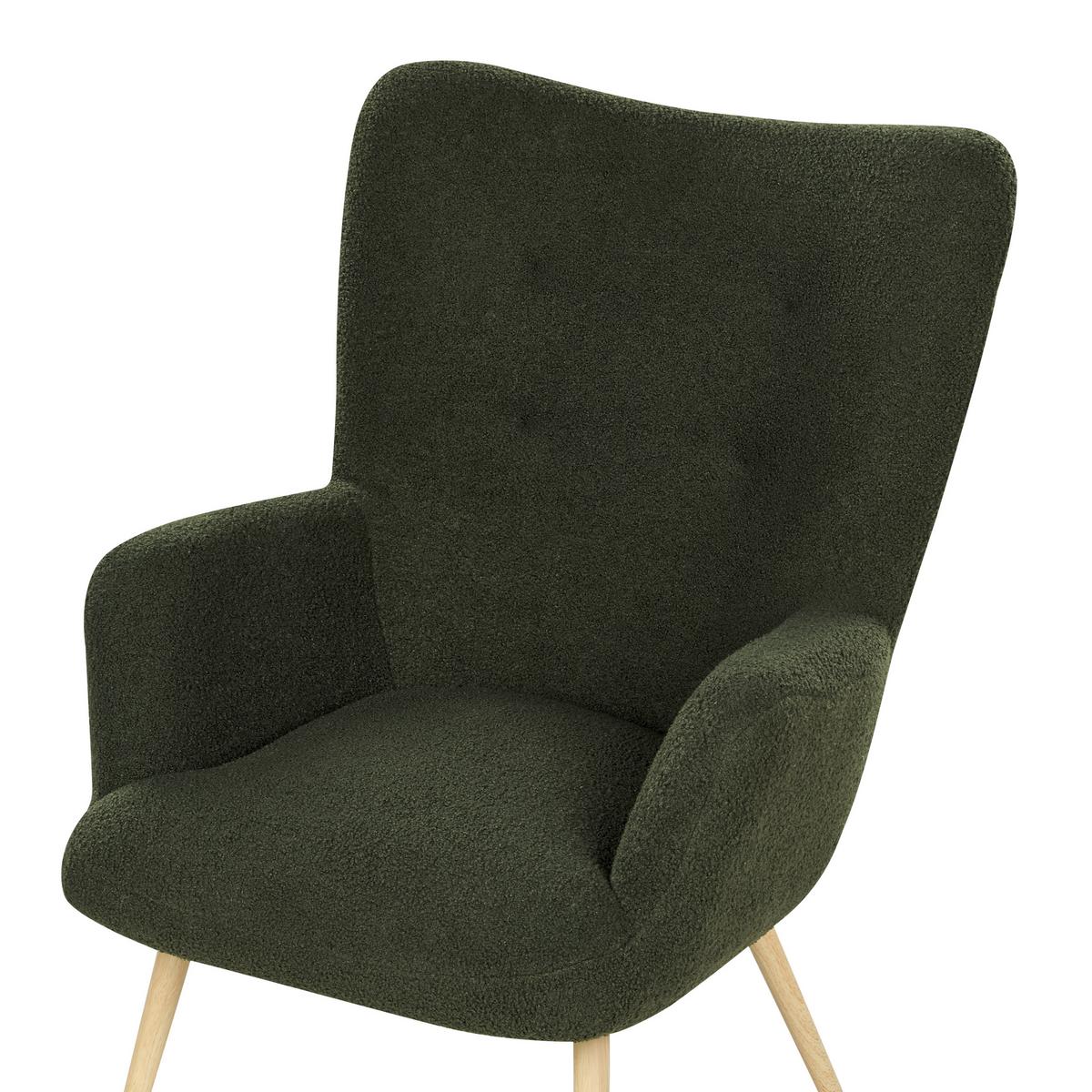 SESSEL Bouclé dunkelgrün mit Hocker Vejle - Hellbraun/Grün, Textil (67/95/52cm) - Beliani