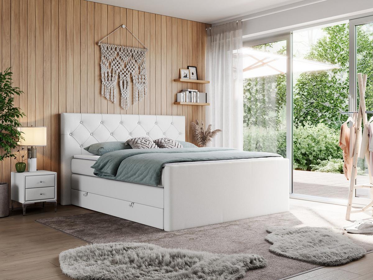 BOXSPRINGBETT KING VELEN 200/200 Weiß Kunstleder - H3 - Weiß, Holz/Textil (200/200cm) - MKS