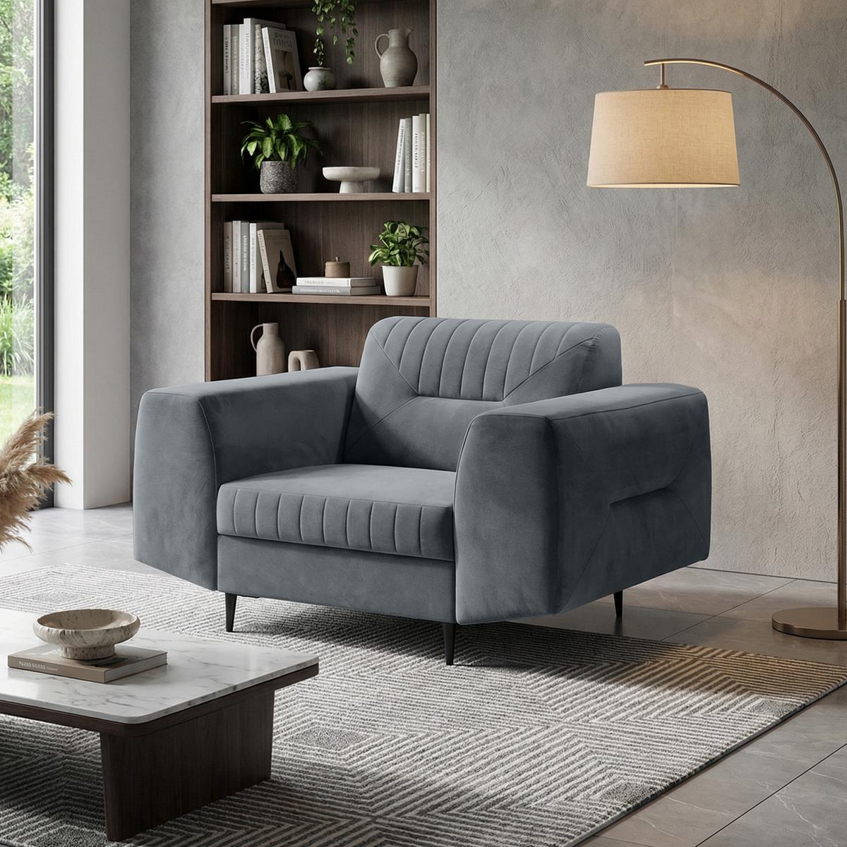 RELAXSESSEL Venezia dunkelgrau mit schwarzen Beinen - Dunkelgrau/Schwarz, Textil/Metall (112/85/94cm) - Beautysofa
