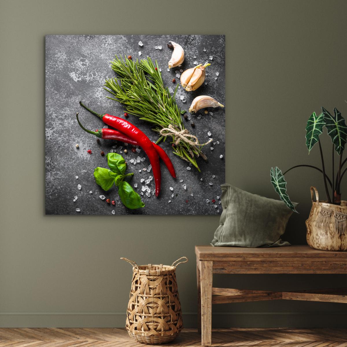 METALLBILD Pfeffer - Kräuter - Gewürze - Beton 90x90 cm - Dunkelgrau, Metall (90/90cm) - MuchoWow