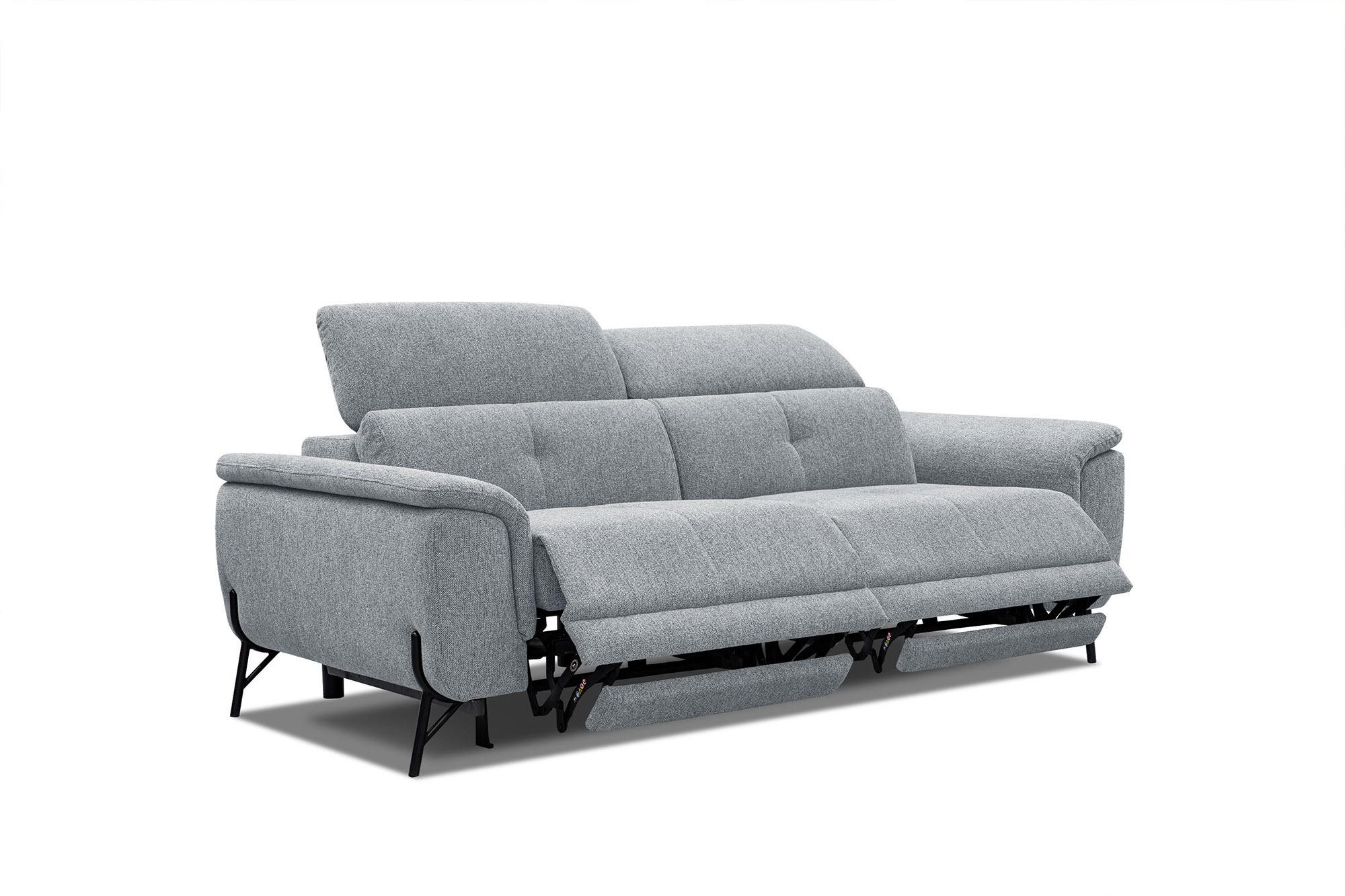 SOFA AVENA 3-Sitzer mit 2 Relaxfunktionen, silberfarben - Silberfarben, Holzwerkstoff/Textil (204/80/108cm) - Wozimo