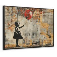LEINWAND Bilder mit Rahmen - Graffiti - Banksy - Mädchen - Straßenkunst - 70x50 - Sandfarben, Textil (70/50cm) - MuchoWow
