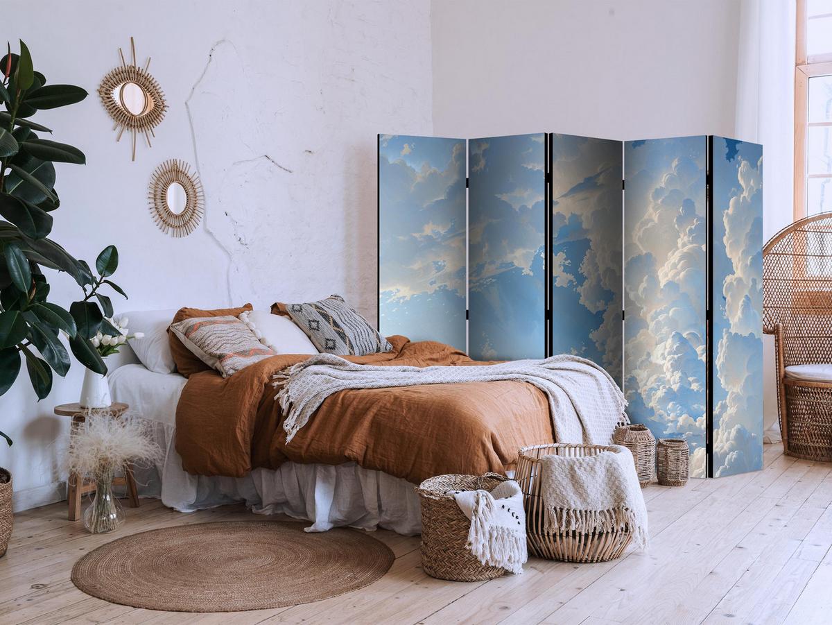 PARAVENT Akustik 5-tlg 225x172 cm Himmel Voller - Blau, Holz/Textil (225/172/3cm) - Muralo