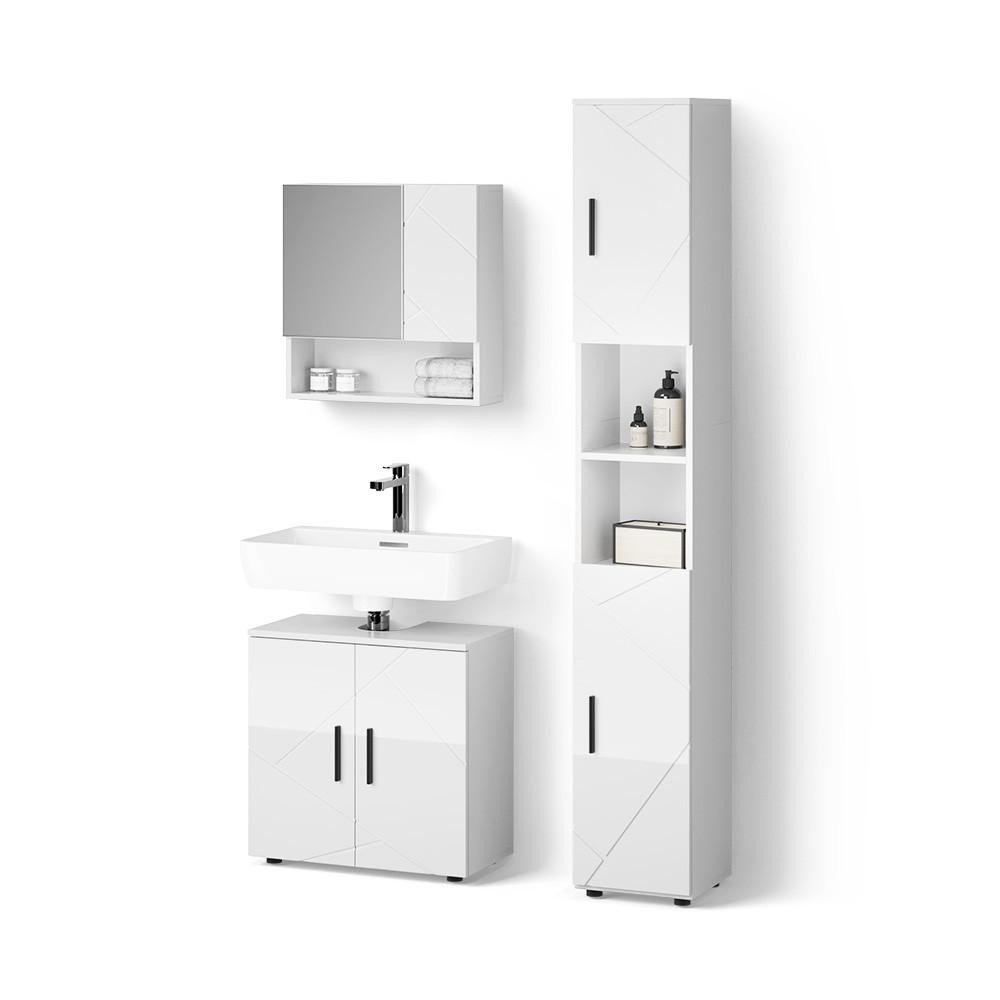 BADMÖBEL-SET Ronco Weiß Hochglanz 3 Teile, mit Hochschrank - Weiß Hochglanz, Holzwerkstoff (60/59/30cm) - Livinity®
