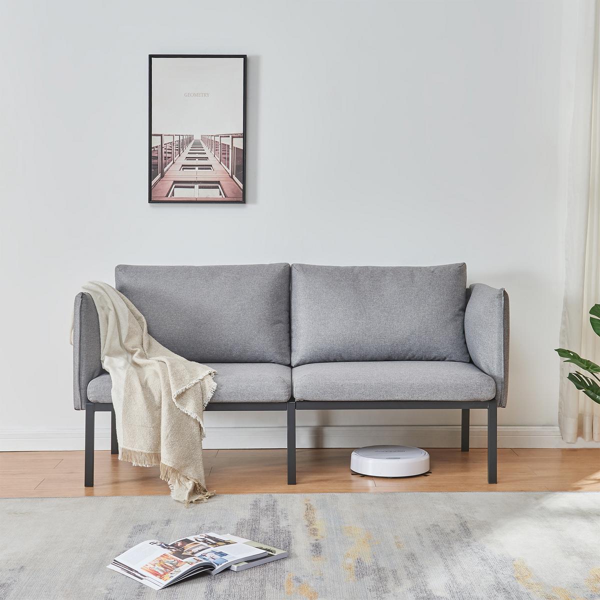 2-SITZER-SOFA Kamar - Grau, Holz/Textil (158/69/63.5cm) - [en.casa]