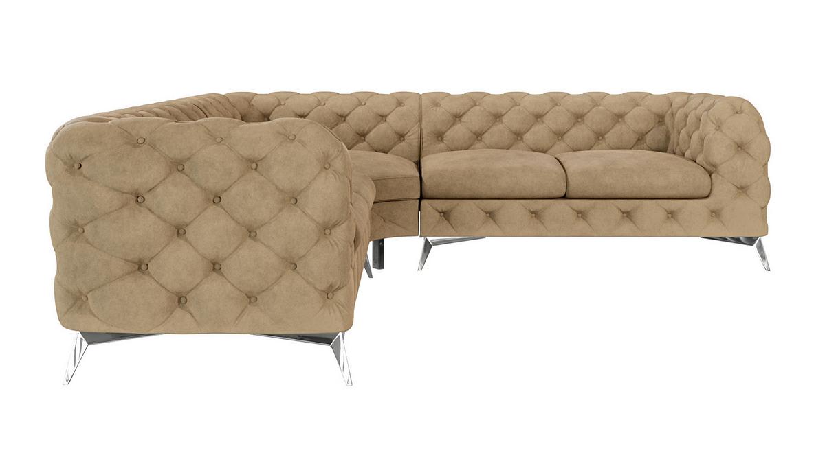 ECKSOFA Chesterfield Laura Beige Samt - Beige/Silberfarben, Holz/Textil (264/264cm) - S-Style Möbel
