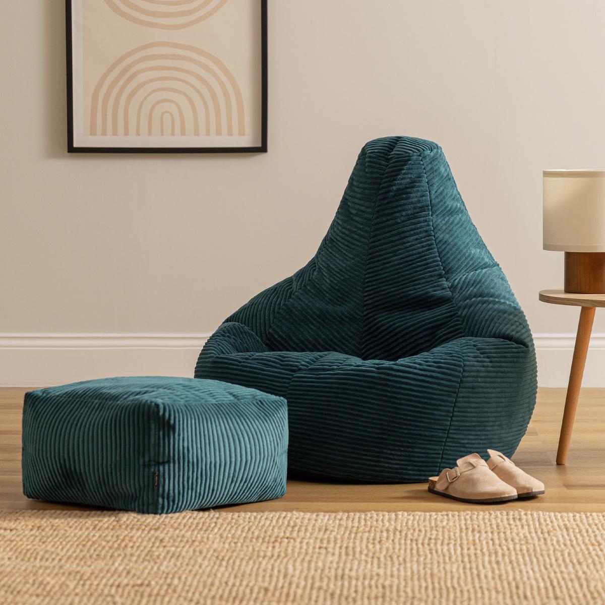 SITZSACK Dalton mit Hocker - Dunkelgrün/Petrol, Textil (82/76/82cm) - icon