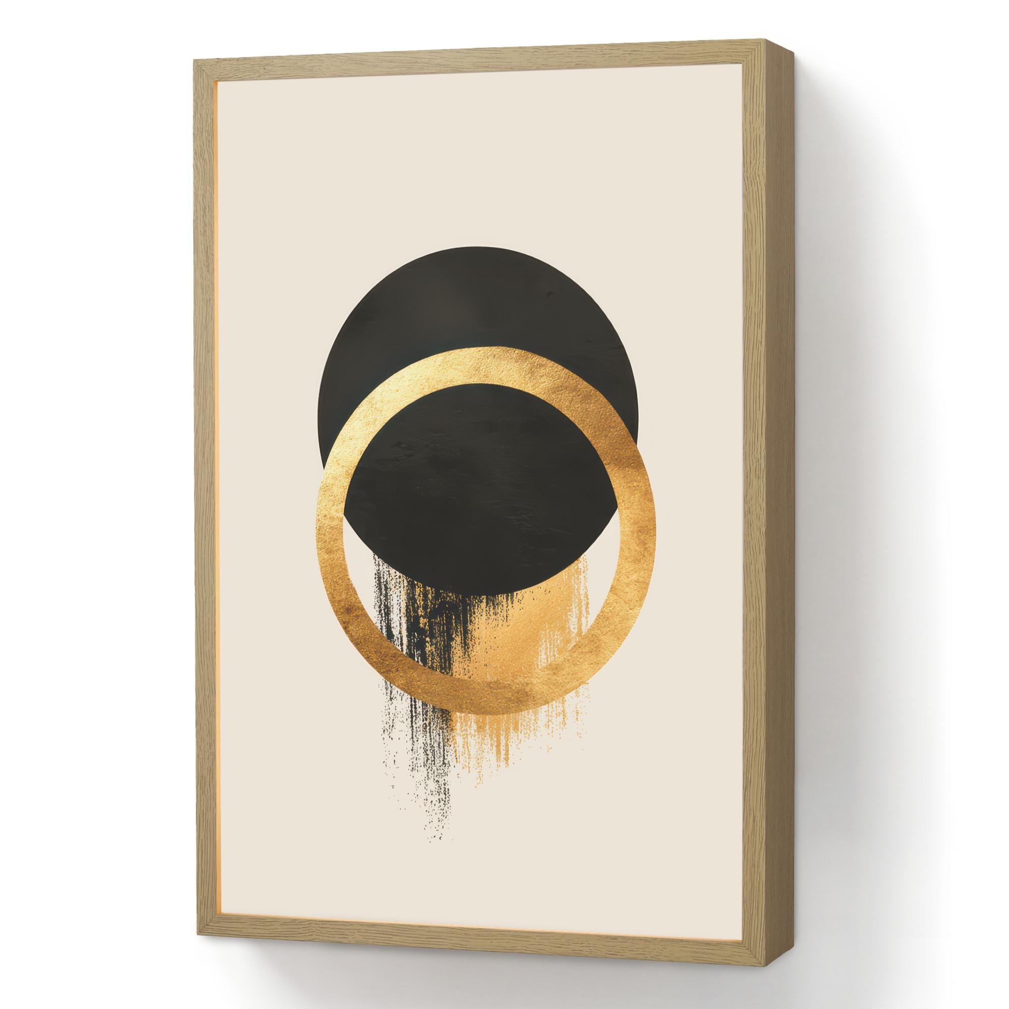 WANDLEUCHTE MIT AKKU Abstraktes Design - Schwarzer Kreis - Farbflecken 40x60 cm - Creme, Holzwerkstoff (40/60/8cm) - OnlyWow