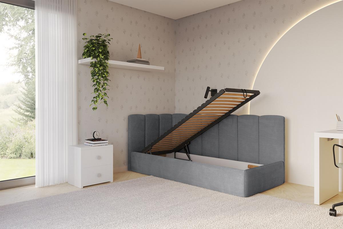 EINZELLBETT Jugendbett mit Bettkasten, Rechts - DEXY 80x200 Dunkelgrau - Schieferfarben, Holzwerkstoff/Textil (80/200cm) - ALTDECOR