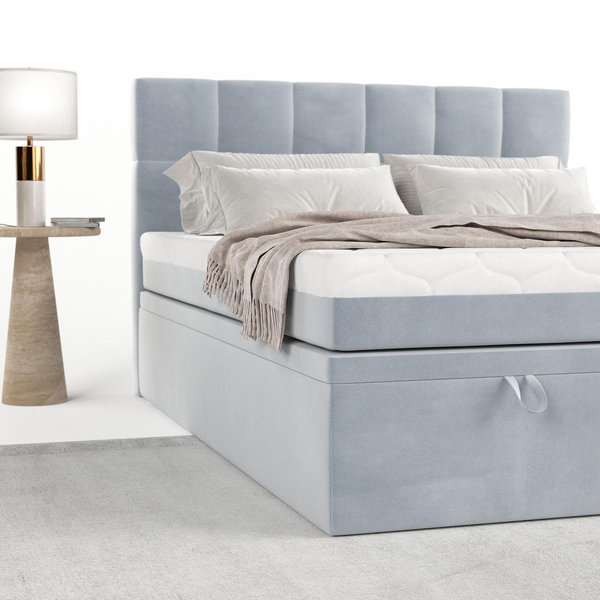 BOXBETT Elano 160/200 cm Hellgrau im Paros Stoff - Hellgrau/Schwarz, Holz/Holzwerkstoff (160/200cm) - AltaBeds