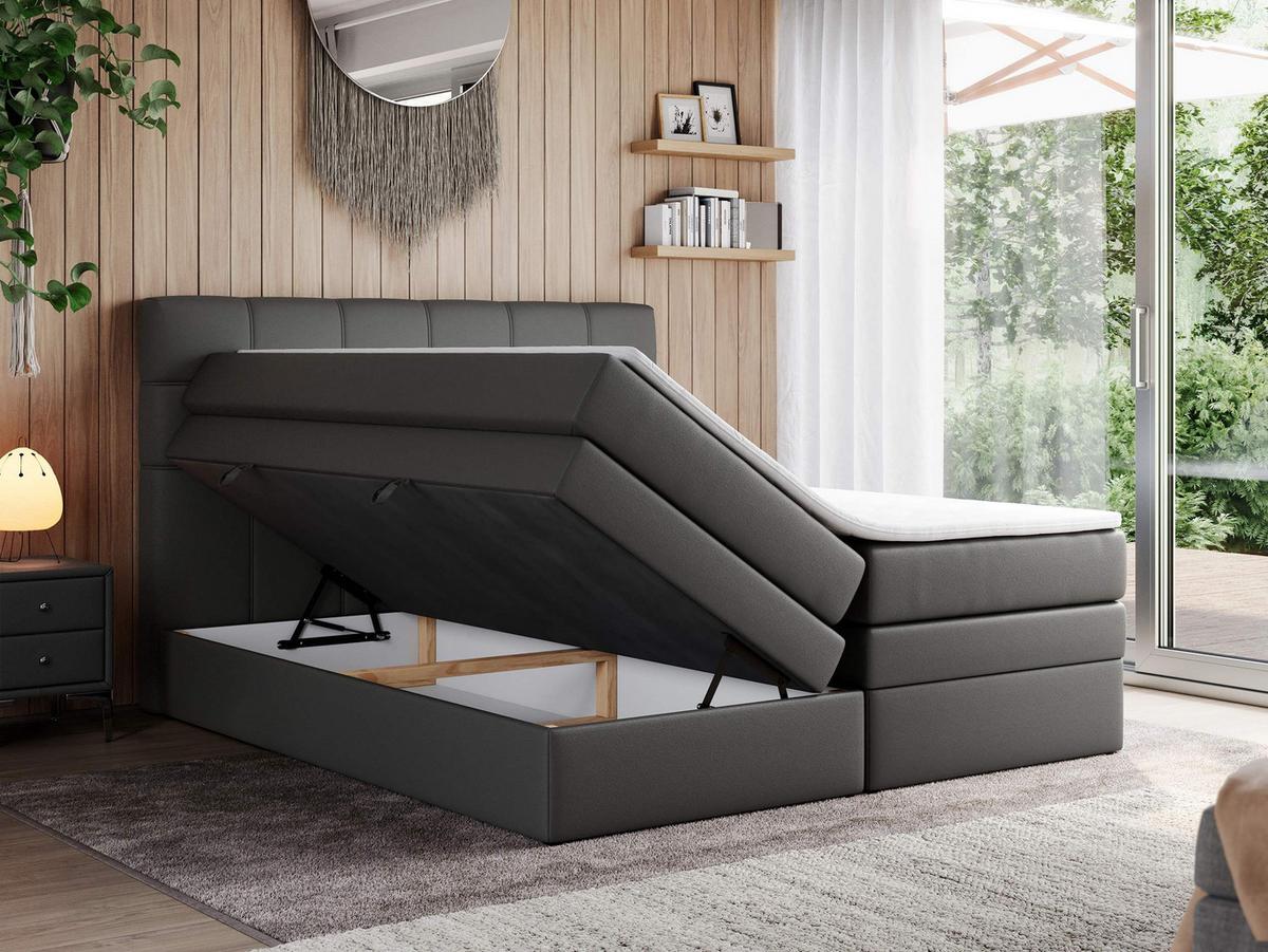 BOXSPRINGBETT ERNI KING 140/200 Dunkelgrau Kunstleder - H3 - Dunkelgrau, Holz/Textil (140/200cm) - MKS