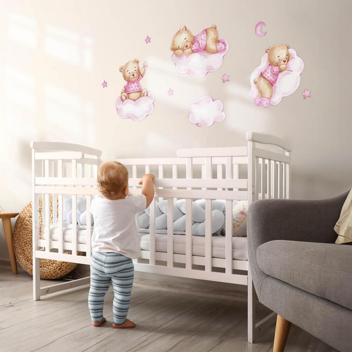 WANDAUFKLEBER 60x87cm - Schlafende Teddybären - Multicolor, Kunststoff (60/87/0.1cm) - Wallfluent