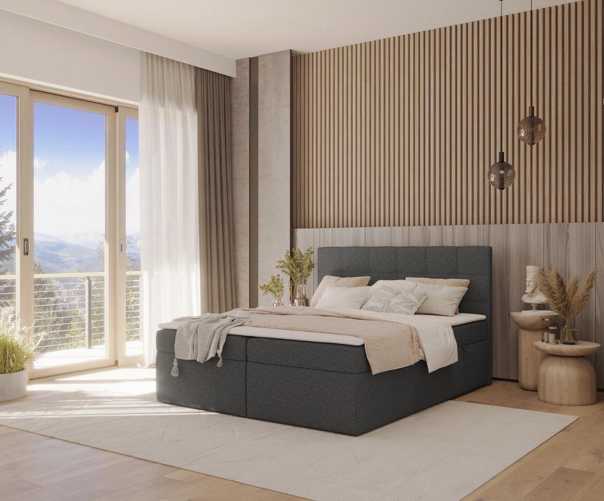 BOXBETT Lean 180/200 cm Anthrazit im Megan Stoff - Anthrazit/Schwarz, Holz/Holzwerkstoff (180/200cm) - AltaBeds