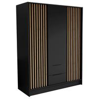 DREHTÜRENSCHRANK PELOR 150,5/200/51 cm Modern Kleiderschrank 3-türig Schwarz - Schwarz, Holzwerkstoff (150.5/200/51cm) - MASSENO