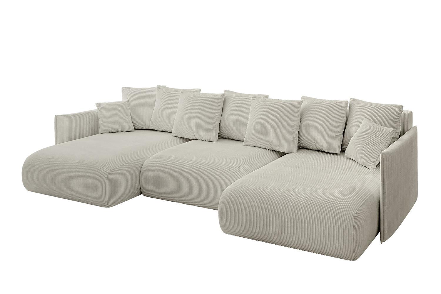 WOHNLANDSCHAFT mit Schlaffunktion und Bettkasten ONESK-U 317x177x72 Creme Cord - Ecru/Creme, Holzwerkstoff/Kunststoff (317/72/177cm) - ALTDECOR