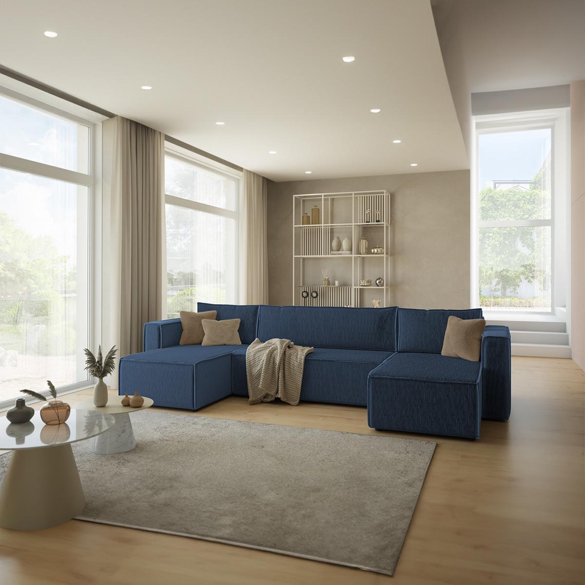 PANORAMASOFA Ezekiel 5 Sitzplätze Blau - Blau, Holz (309/73/145cm) - Petits-meubles