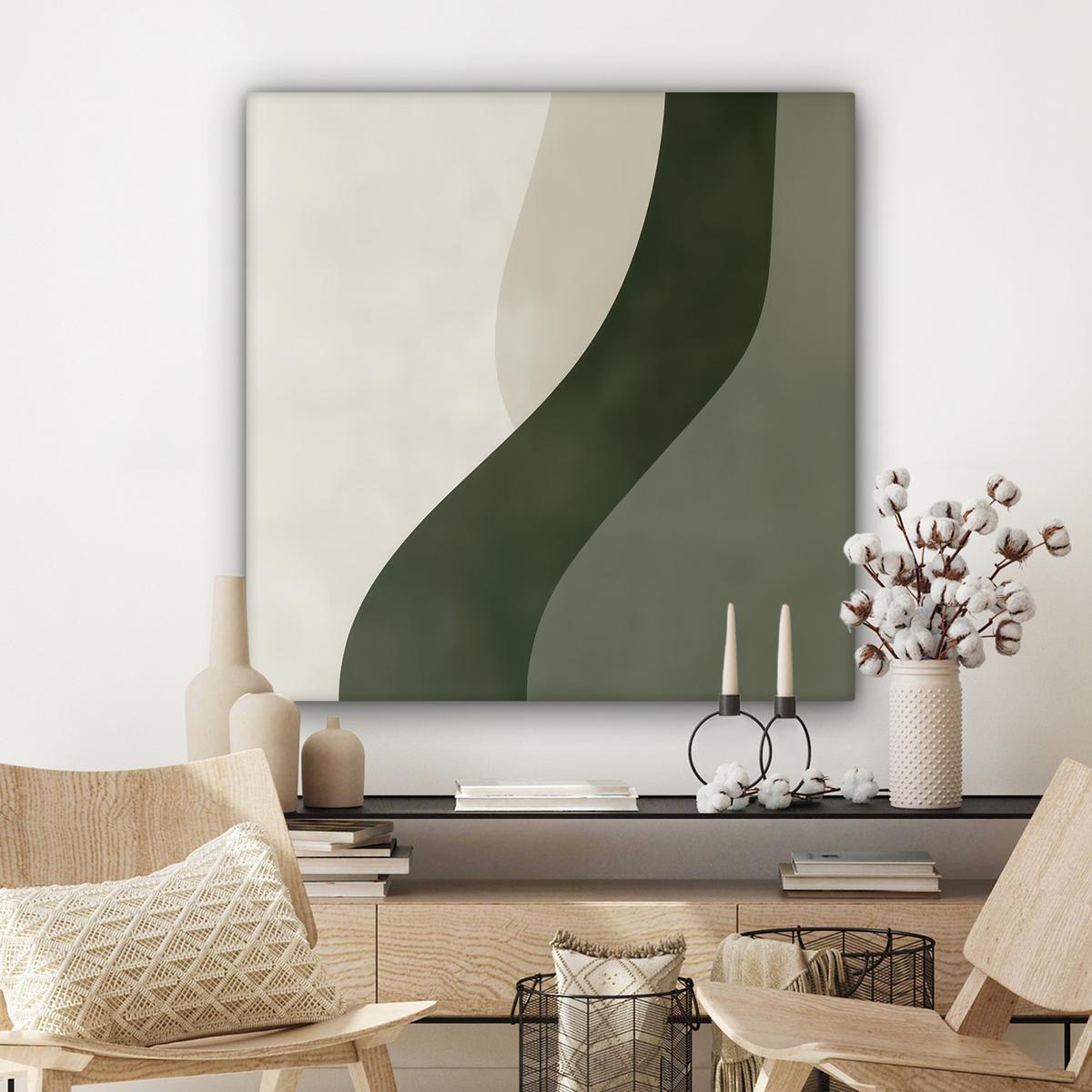 LEINWANDBILD Japandi - Grün - Abstrakt - Modern Deko Groß 90x90 cm - Salbeigrün, Textil (90/90cm) - MuchoWow