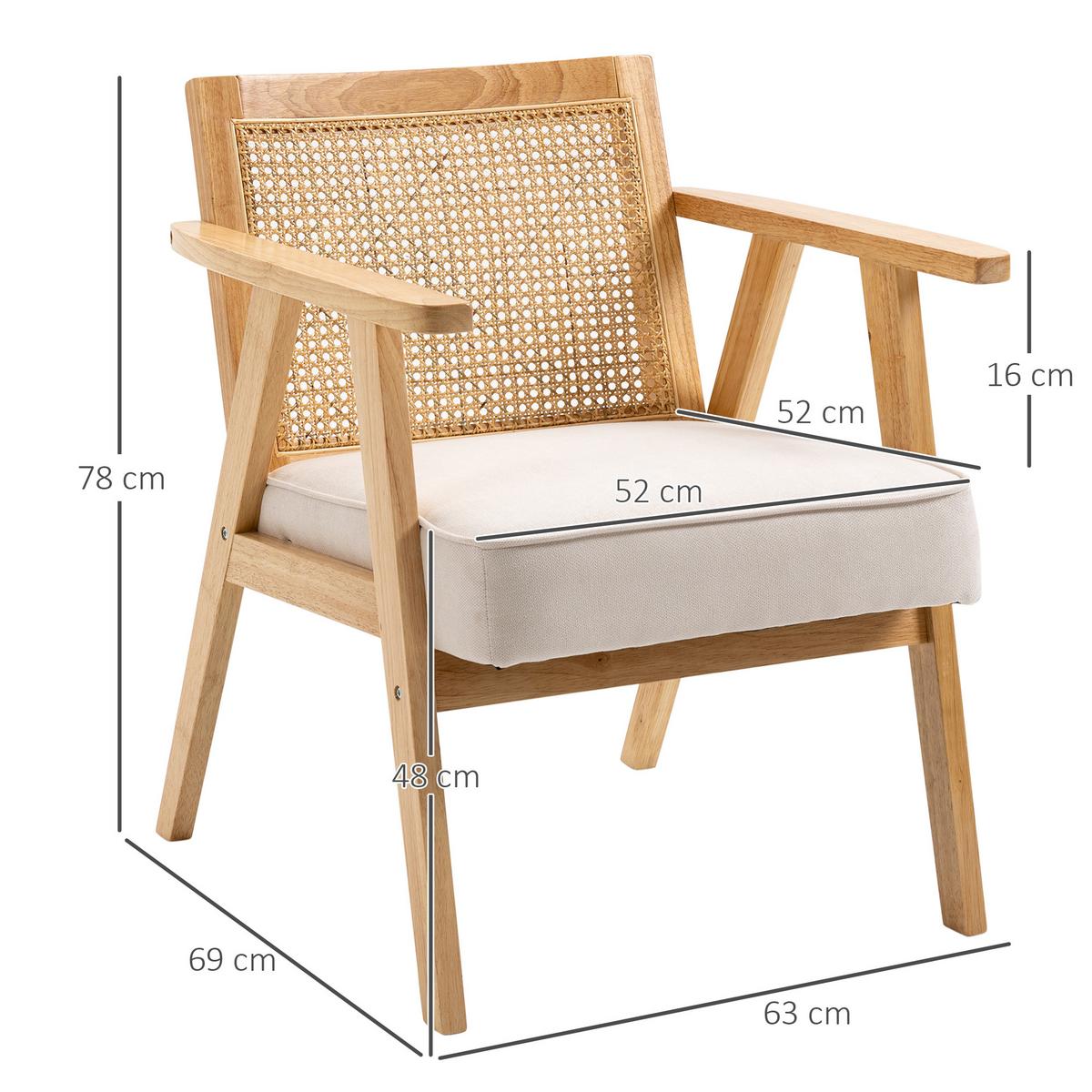 SESSEL Wohnzimmer Relaxsessel mit Armlehnen, Sitzkissen, Rattan-Rückenlehne - Weiß, Kunststoff (63/78/69cm) - HOMCOM