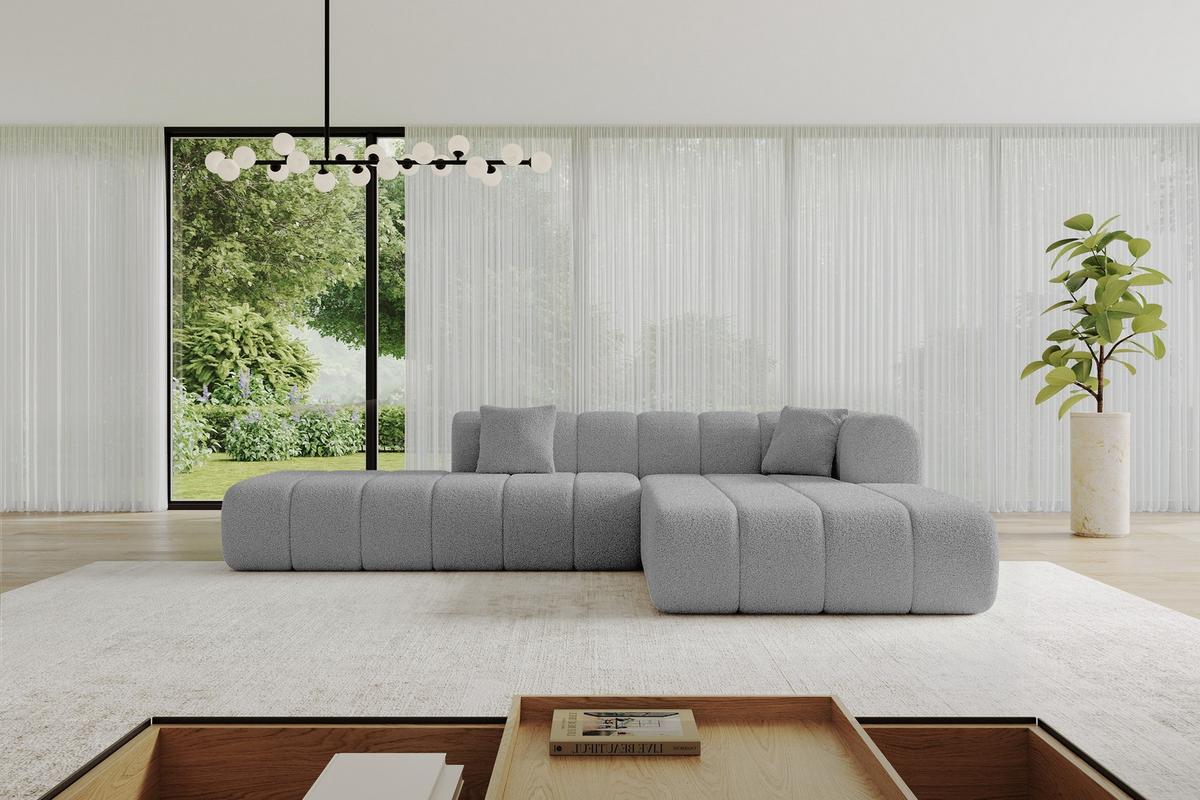ECKSOFA Ottomane Rechts BILA-L 289x176x71 Hellgrau Bouclé - Silberfarben/Hellgrau, Holzwerkstoff/Kunststoff (289/176cm) - ALTDECOR