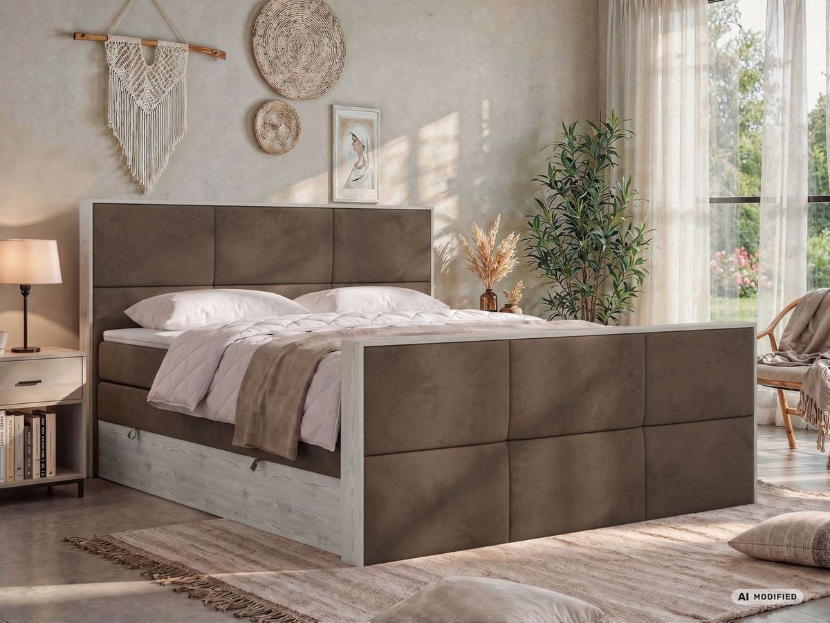 BOXSPRINGBETT DELNOR KING DUO 140/200 - Braun Velvet - Topper T25 - H3 - Schwarz/Braun, Kunststoff/Textil (140/200cm) - MKS