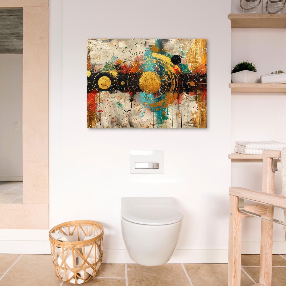 LEINWANDBILD Abstrakt - Kunst - Gold - Modern Wanddeko Schlafzimmer 70x50 cm - Multicolor, Textil (70/50cm) - MuchoWow