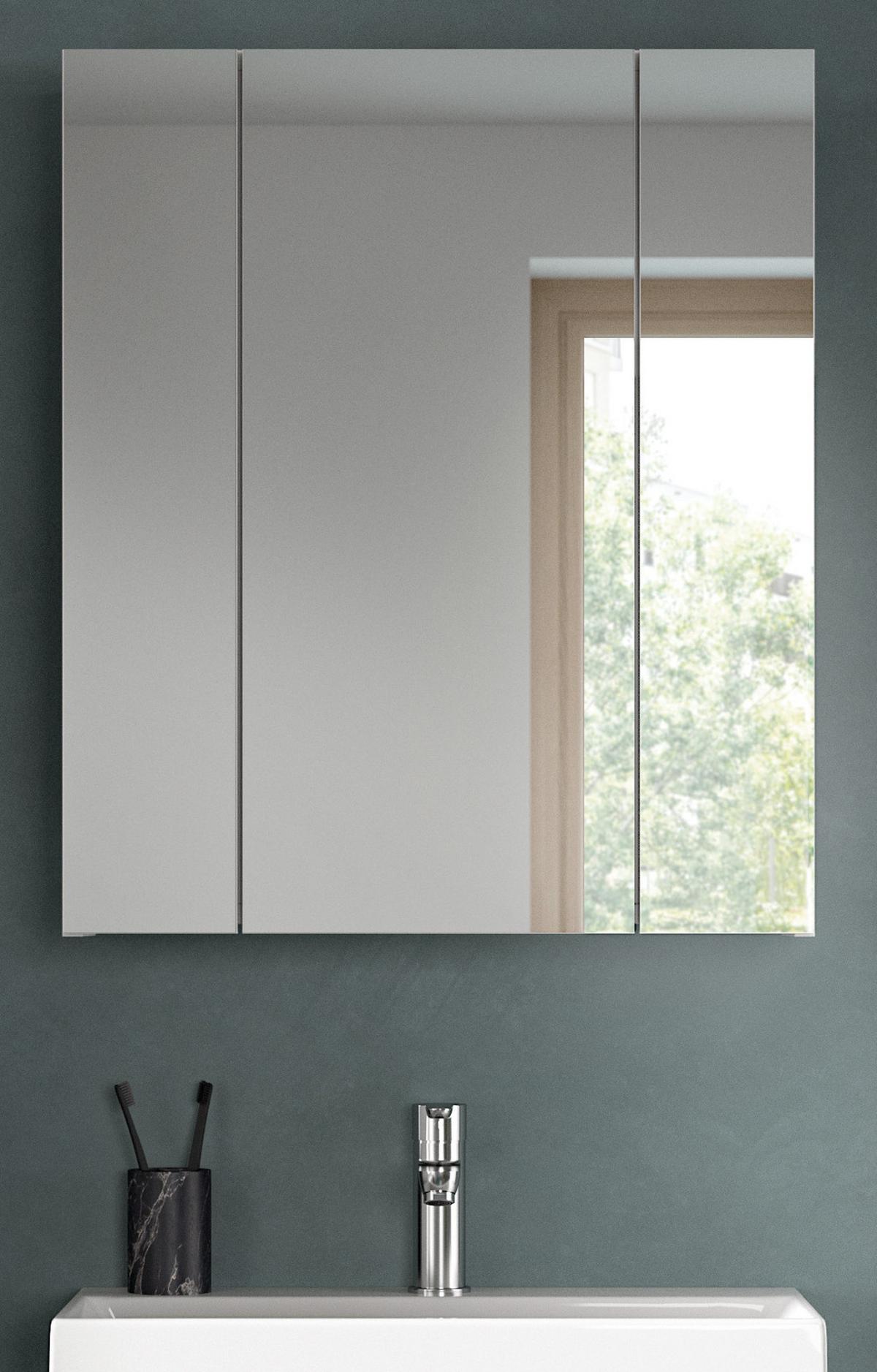 SPIEGELSCHRANK weiß Badschrank, Badschrank 3-türig 60 x 70 cm hängend - Weiß Hochglanz/Weiß, Glas/Holzwerkstoff (60/70/18cm) - Inn.Furn