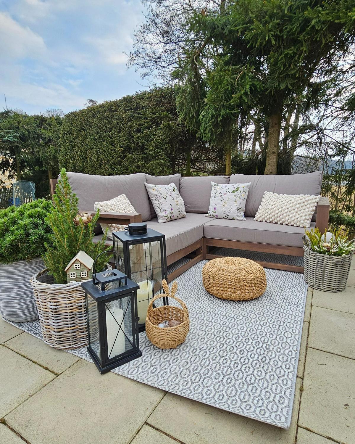 GARTEN ECKSOFA 2-Sitzer zertifiziertes Akazienholz dunkelbraun modular Auflagen taupe Timor II - Beige/Braun, Holz - Beliani