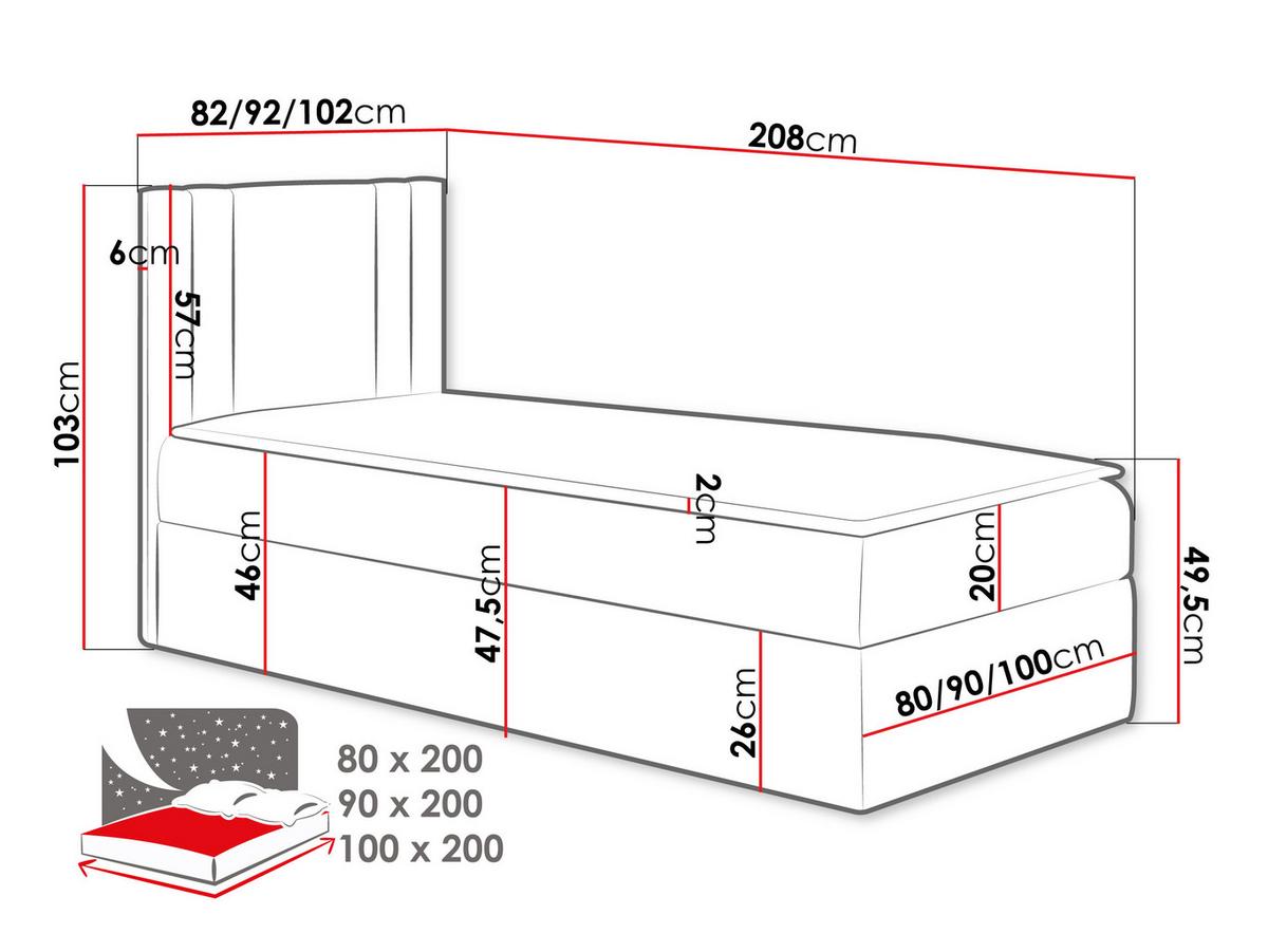 BOXBETT Carmen Mini, Seite zum Öffnen des Bettkastens: Rechts - H3 - Türkis, Holz (100/200cm) - MIRJAN24