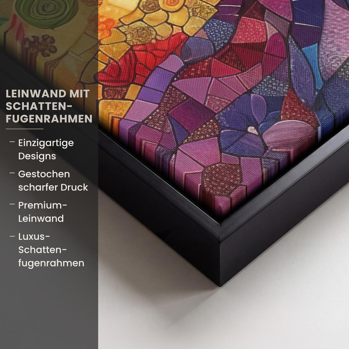 LEINWAND Bilder mit Rahmen - Kunst - Baum des Lebens - Blumen - Hippie - 70x100 - Dunkelblau, Textil (70/100cm) - MuchoWow