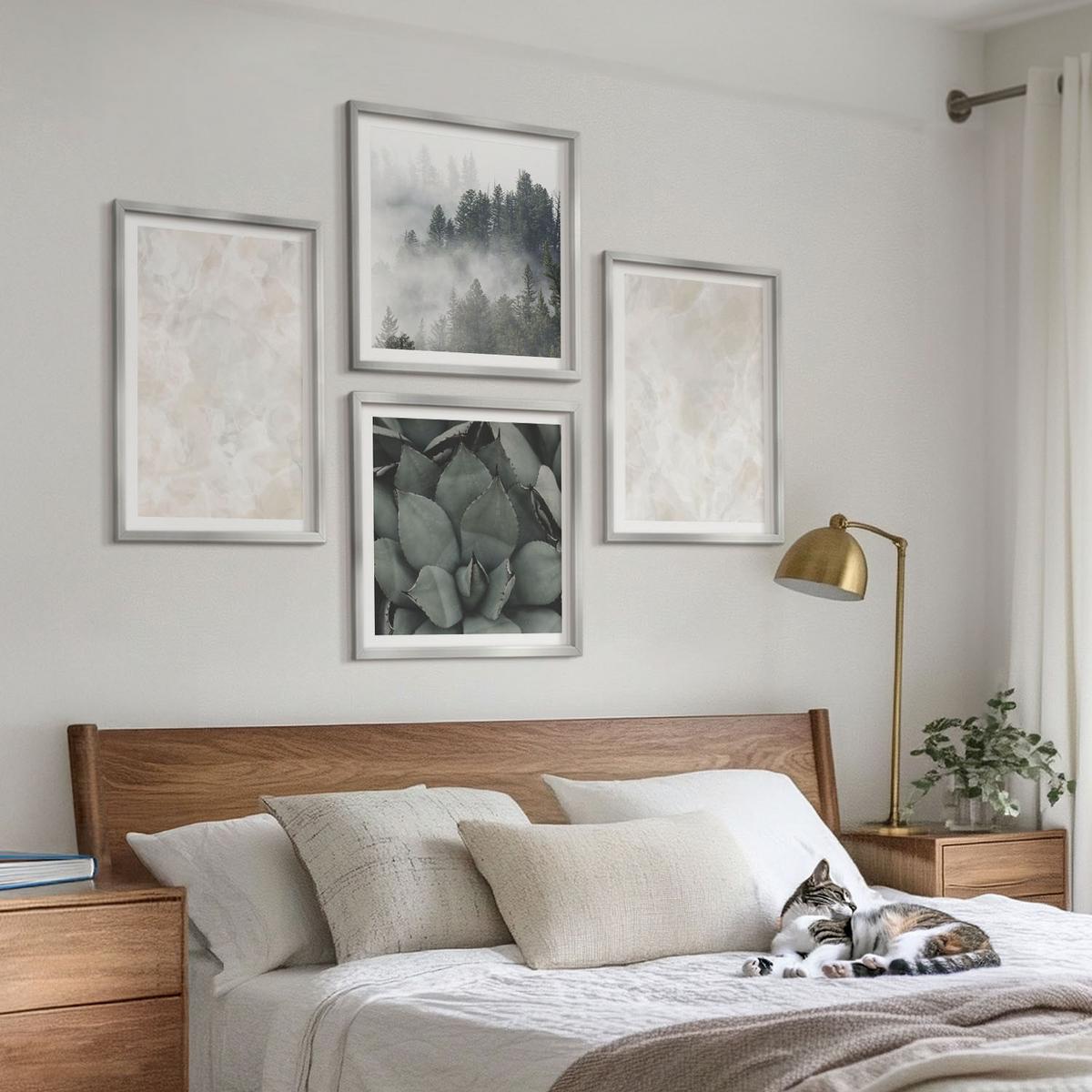 BILDER SET 4er Set - 50x50 cm & 40x60 cm Silberner Rahmen - Steinpastellmarmor - Silberfarben, Kunststoff (50/50cm) - TULUP